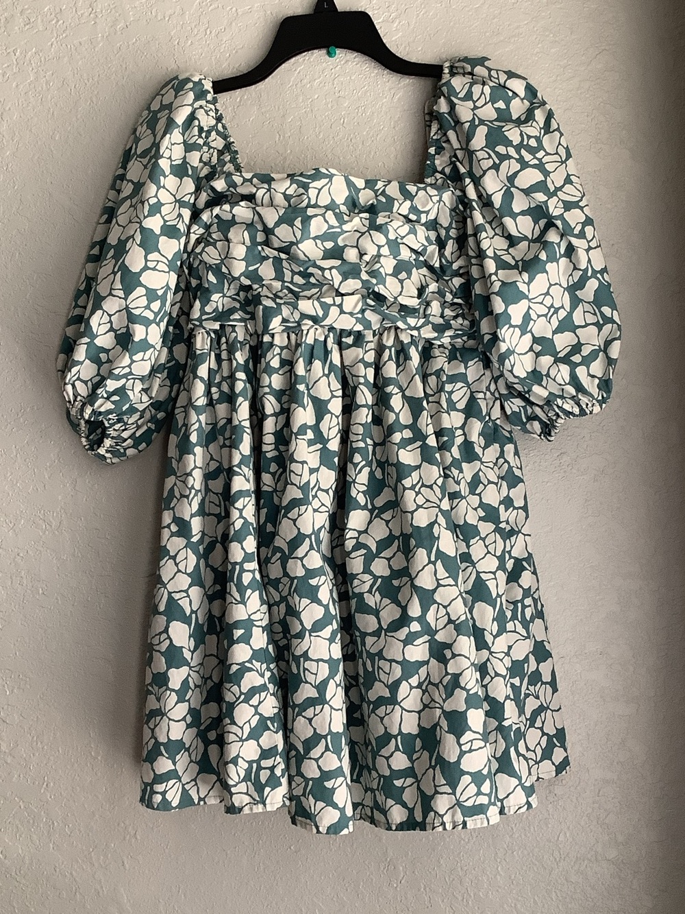 Abercrombie & Fitch Teal and White Floral Puff-Sleeve Mini Dress